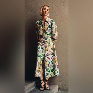 Zara midi floral print poplin shirt